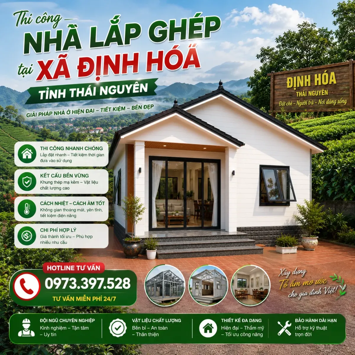 Thi công nhà lắp ghép tại xã Định Hóa, tỉnh Thái Nguyên
