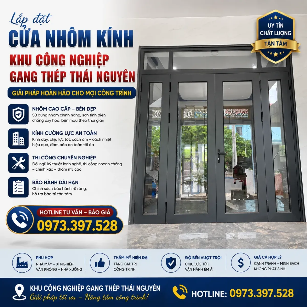Lắp đặt cửa nhôm kính khu công nghiệp gang thép Thái Nguyên