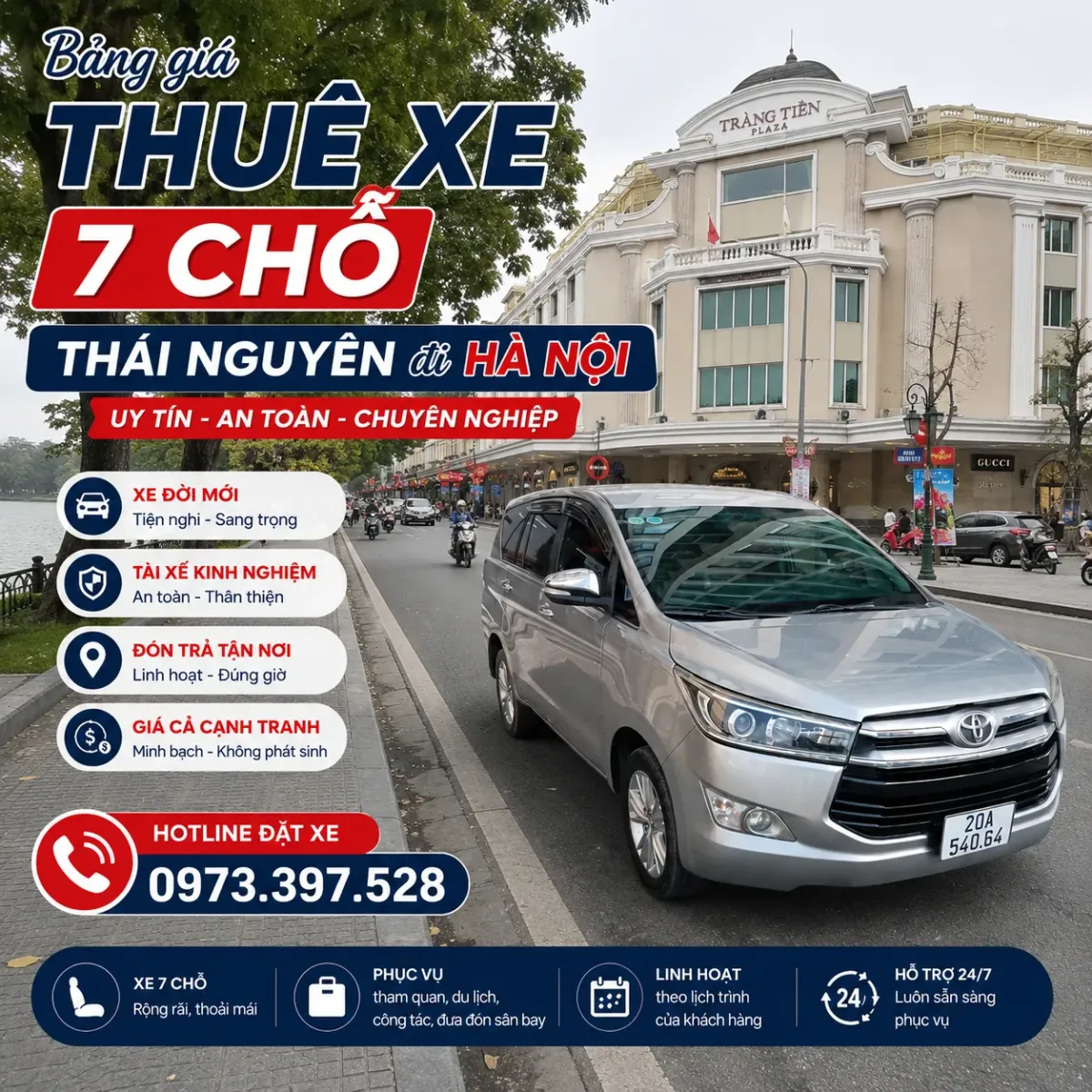 Bảng giá thuê xe 7 chỗ Thái Nguyên đi Hà Nội