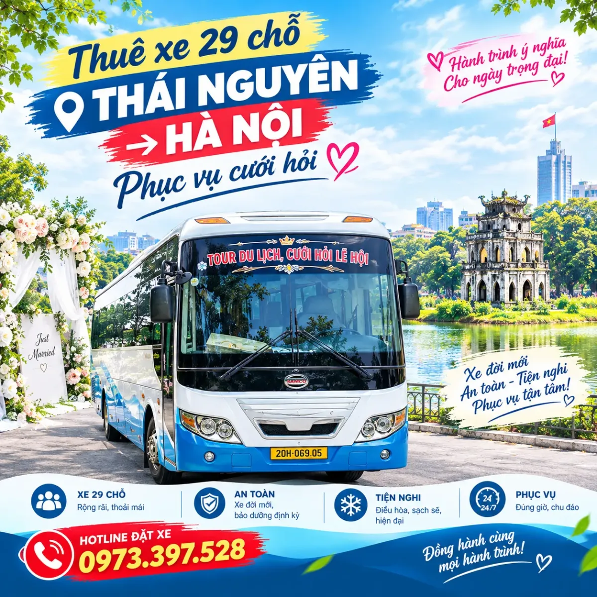 Thuê xe 29 chỗ Thái Nguyên đi Hà Nội phục vụ cưới hỏi