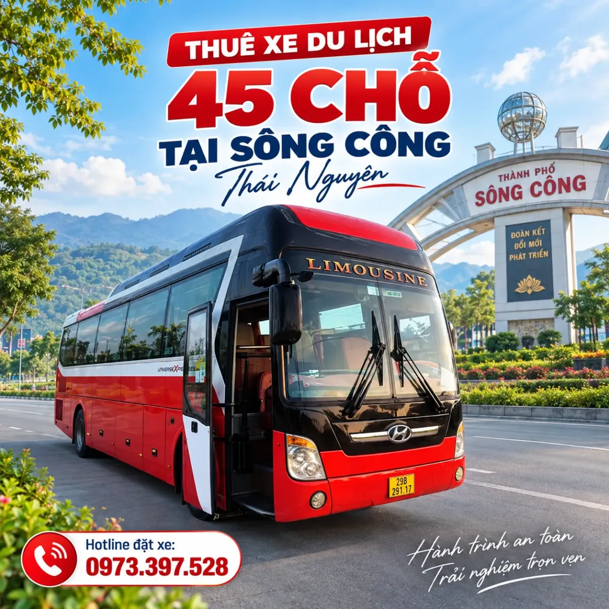 Thuê xe du lịch 45 chỗ tại Sông Công Thái Nguyên