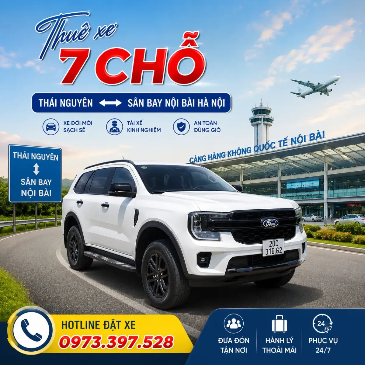 Thuê xe 7 chỗ Thái Nguyên đi sân bay Nội Bài Hà Nội