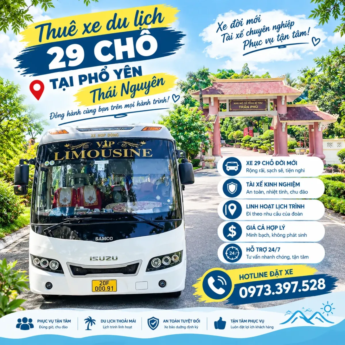 Thuê xe du lịch 29 chỗ tại Phổ Yên, Thái Nguyên