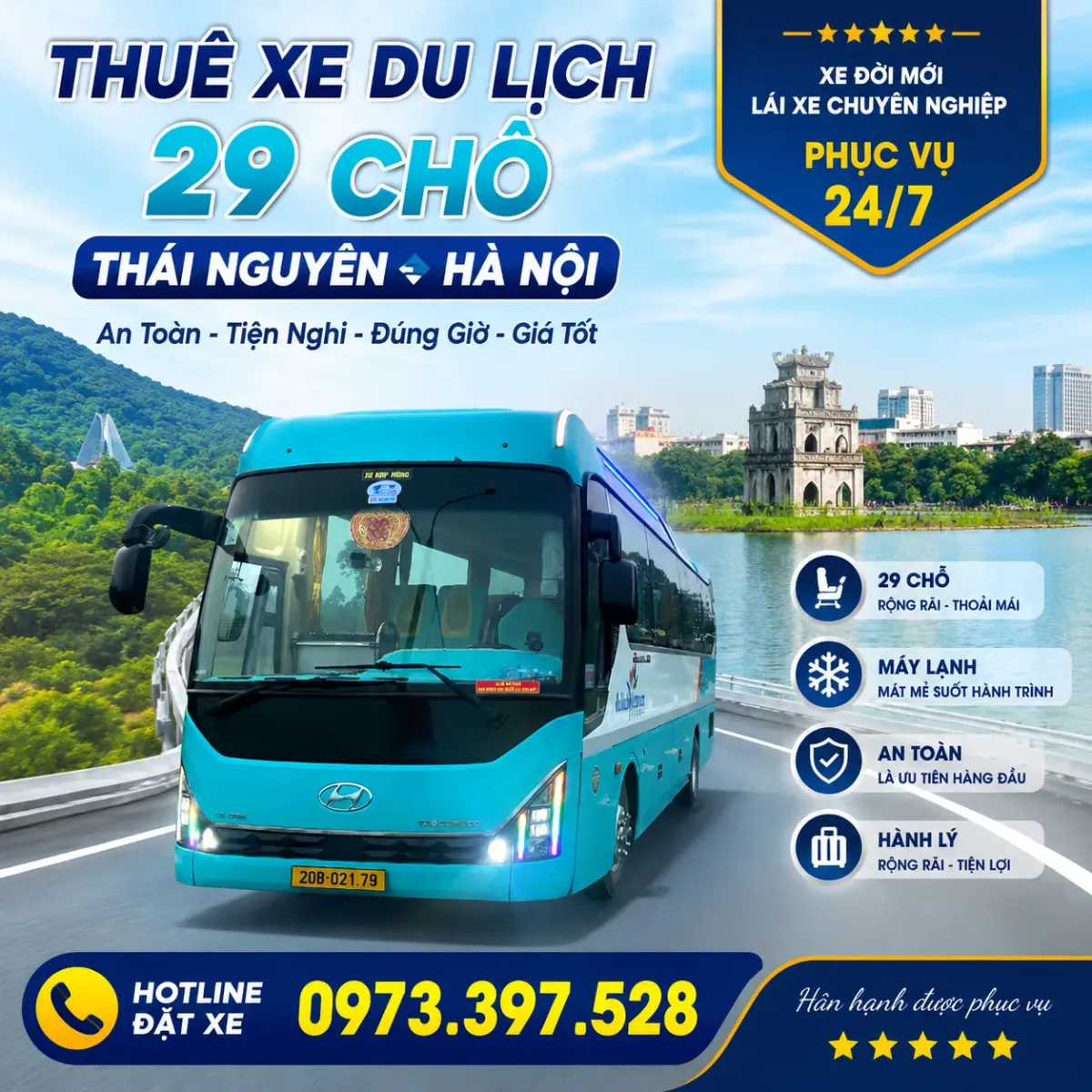 Thuê xe du lịch 29 chỗ Thái Nguyên đi Hà Nội