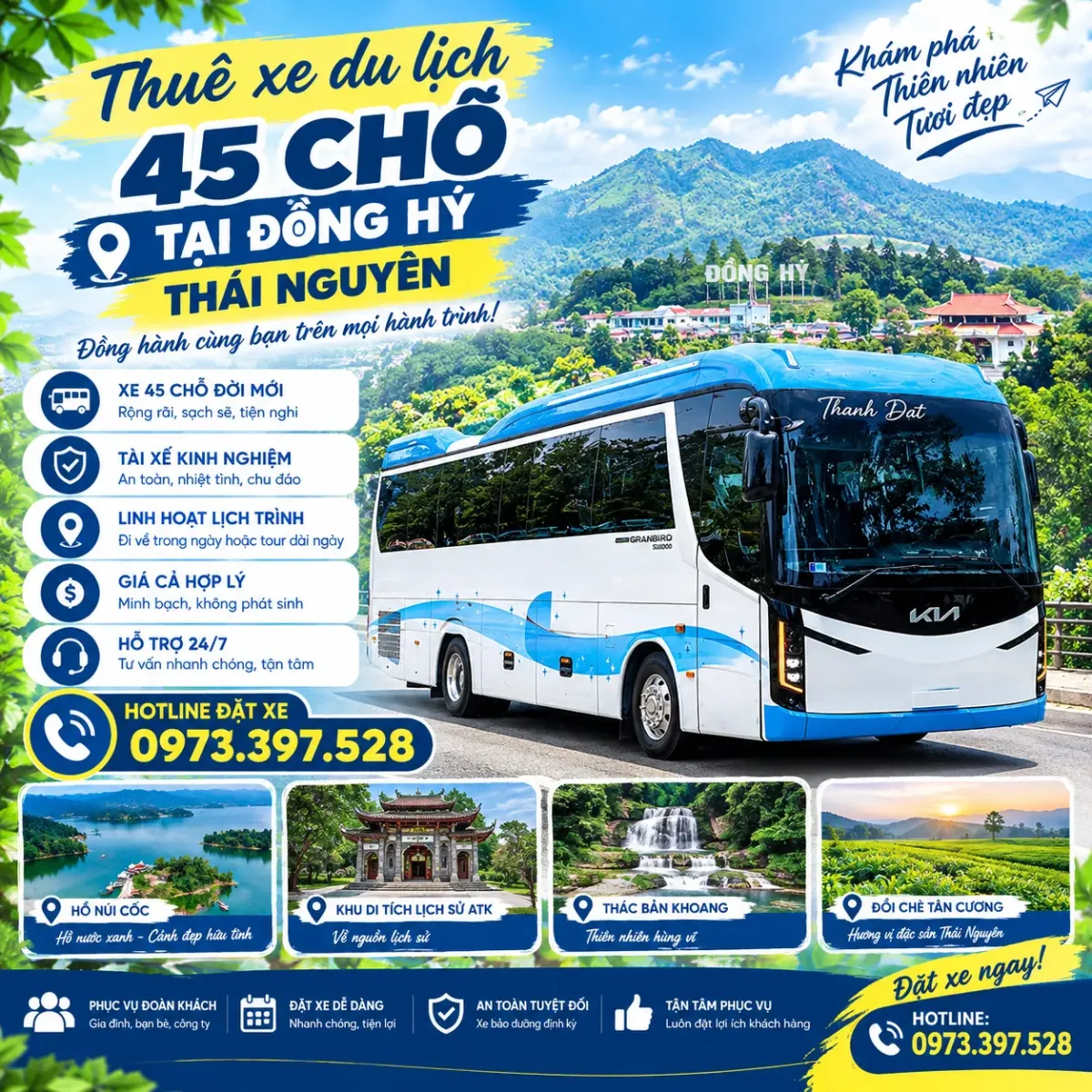 Thuê xe du lịch 45 chỗ tại Đồng Hỷ Thái Nguyên
