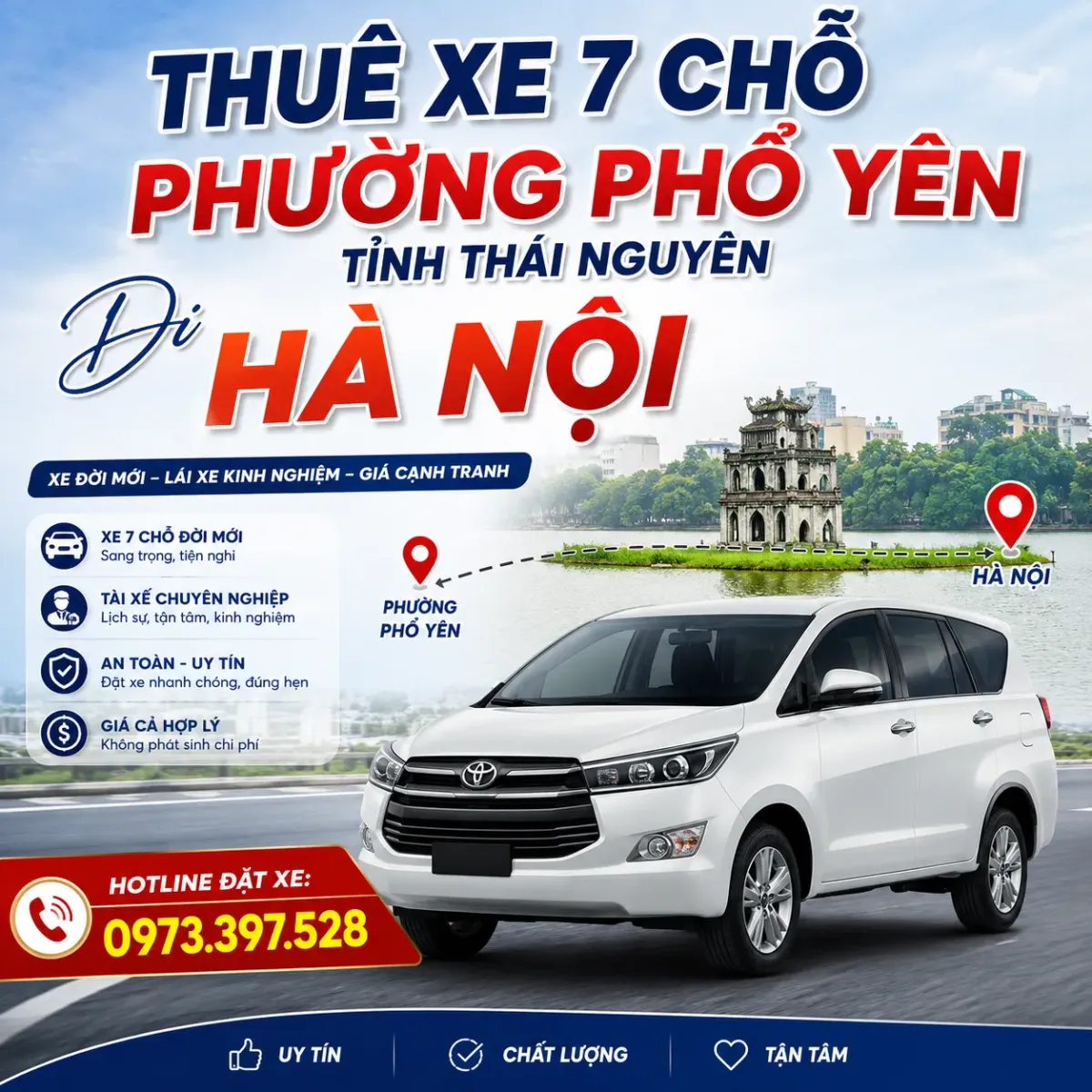 Thuê xe 7 chỗ phường Phổ Yên tỉnh Thái Nguyên đi Hà Nội